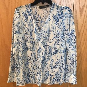 Carlisle Blue White Semi Sheer Top Sz 10